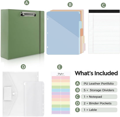 SKYDUE 3 Ring Binder with Clipboard, 13.2" × 10.2" Faux Leather 1 Inch Binder Organizer with 5 Pocket Dividers, Notepad, Labels & 2 Storage Pockets for Teachers, Students, Nurses & Office Work