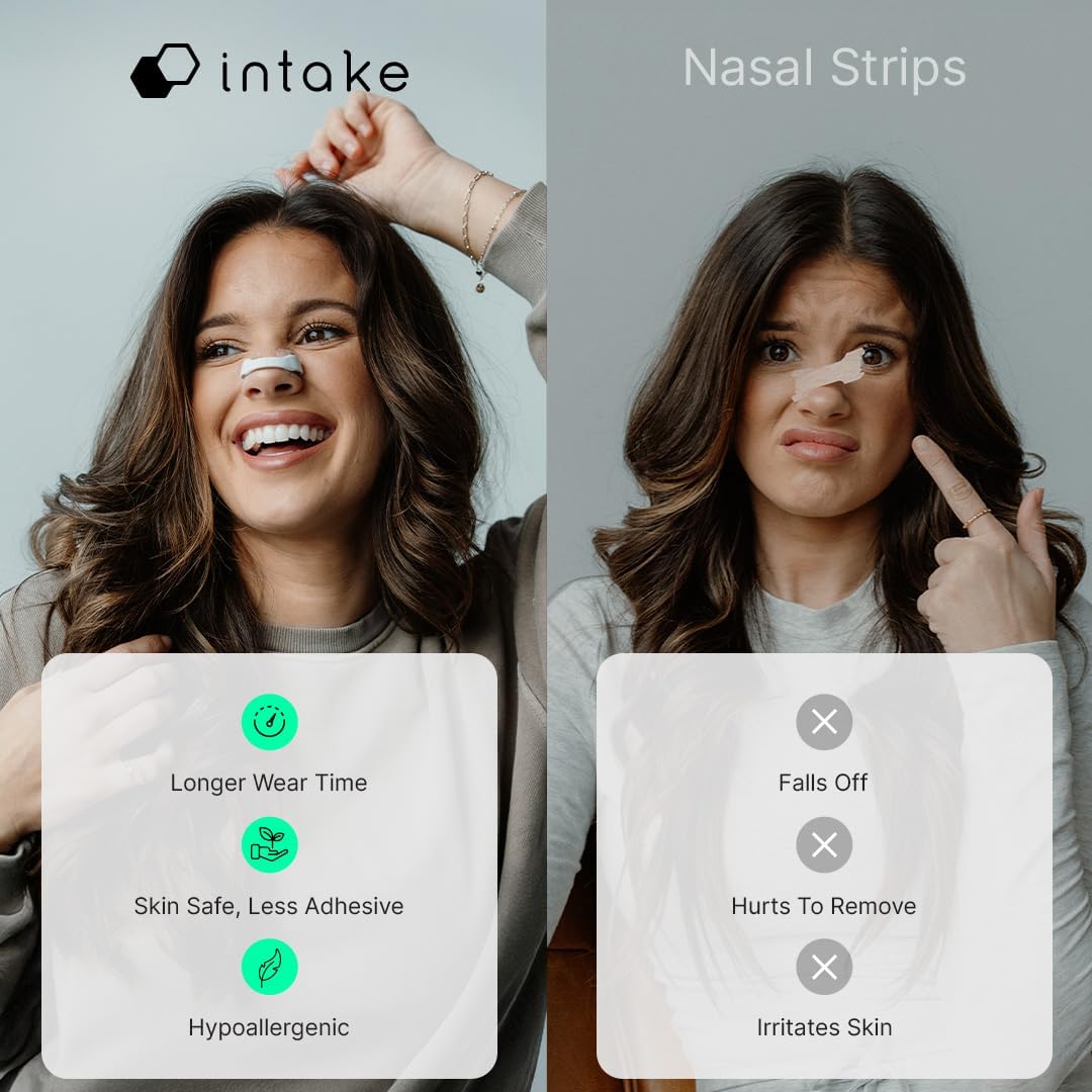 Intake Breathing Nasal Strip Starter Kit (15 Count, Black) - Boost Oxygen Intake, Reduce Snoring, Improve Sleep Quality - Sweat Resistant, Skin Safe Nasal Strips - Extra Strength Snoring Solution