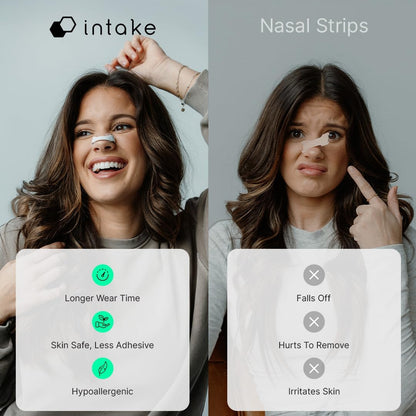 Intake Breathing Nasal Strip Starter Kit (15 Count, Black) - Boost Oxygen Intake, Reduce Snoring, Improve Sleep Quality - Sweat Resistant, Skin Safe Nasal Strips - Extra Strength Snoring Solution