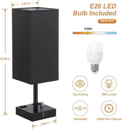Bedside Table Lamps Set of 2 for Bedroom - Dimmable, USB C+A, 2 AC Outlets