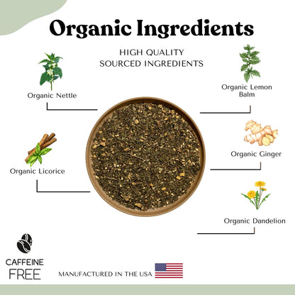 Organic Stinging Nettle Tea Loose Leaf Tea Bags – Soothing Tea for Allergy Relief and Sinus Relief, Lemon Balm, Licorice Root, Caffeine Free, AIP Herbal Seasonal Blend, 15 Count
