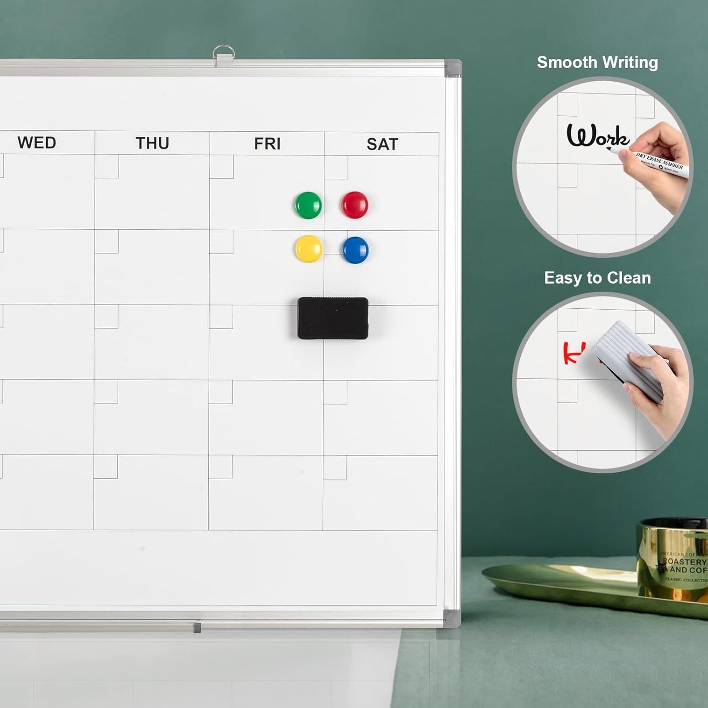 Comix Magnetic Dry Erase Calendar Whiteboard, 24 x 18 Inches Monthly Calendar Dry Erase Board for Wall, Aluminum Frame Planner White Board with Markers, Eraser, Magnets