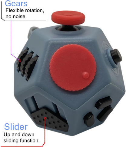 Small Fidget Toys Cube, Small Fidget Toy - 12 Sides Decompression Cube Anti Anxiety and Relief Stress Improve Focus Creative Unique Fidget Toy for Kids and Adults, with Carry Case(Black E1)