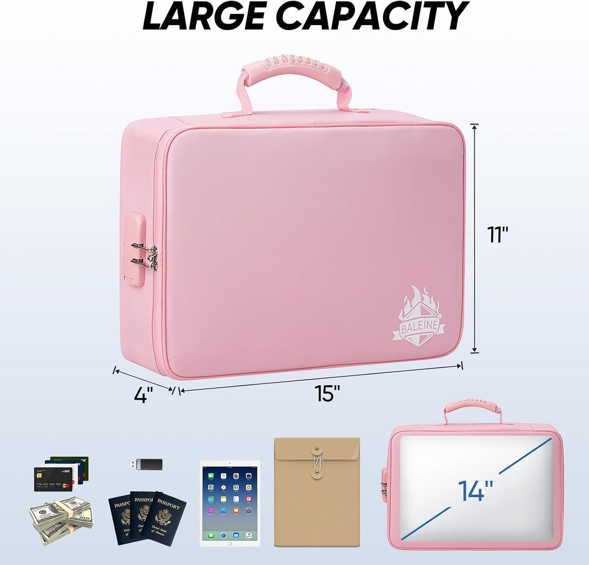 BALEINE Fireproof Document Box with Lock, Waterproof Fire Safe File Bag