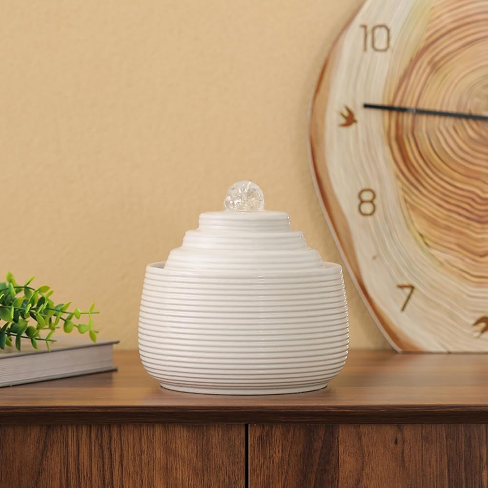 Indoor and Outdoor Fountain Water Feature Fall Ceramic Home Office Decoration mini Tabletop Desktop (Blue with Ball S093)