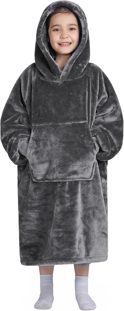 Waitu Wearable Blanket Sweatshirt Gifts for Women and Men, Warm and Cozy Giant Blanket Hoodie, Thick Flannel Blanket with Sleeves and Giant Pocket - Dark Gray