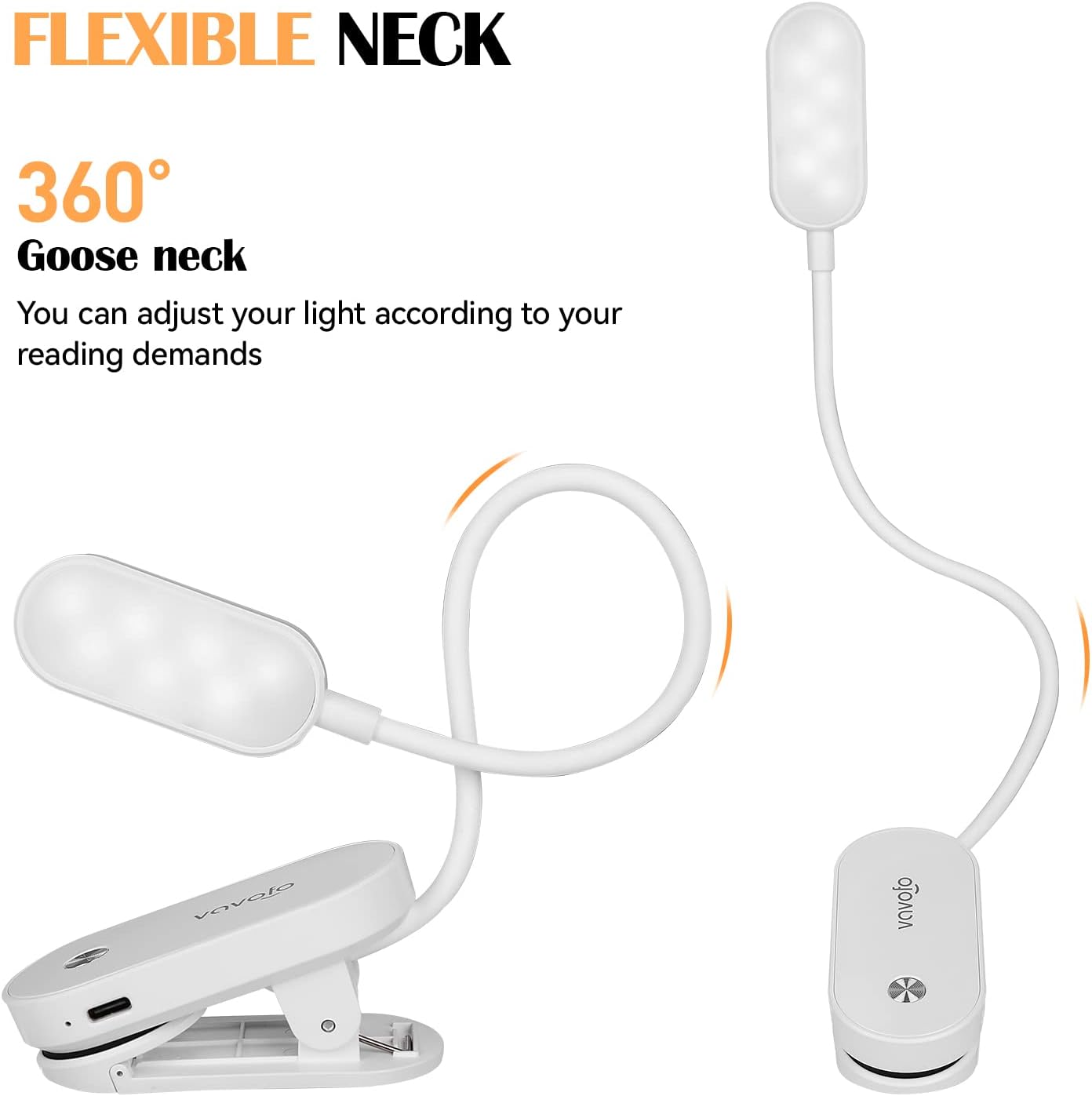 VAVOFO Rechargeable Book Light, 14 LEDs Eye Care Clip On Amber Reading Light for Bookworms Reading in Bed with 9 Colors 9 Brightness (White-Blue)