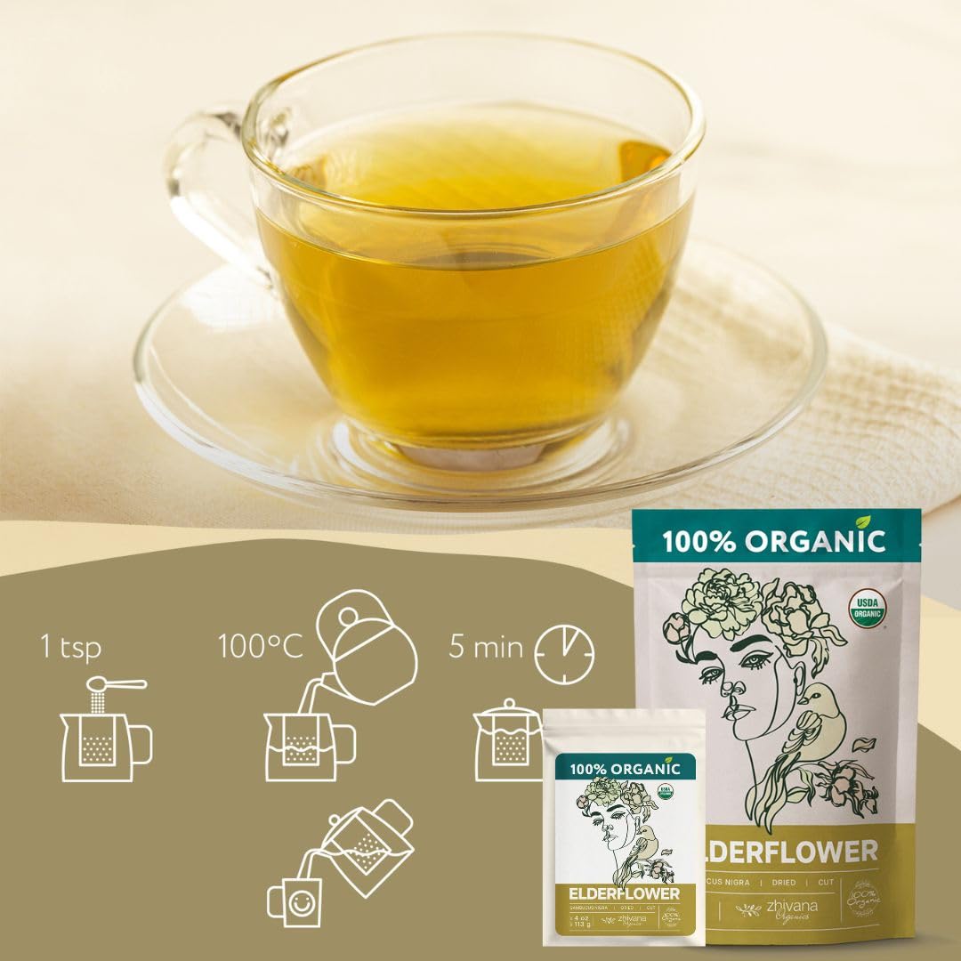 Organic Elder Flower Herb 4oz. - Elderflower Tea for Respiratory Health