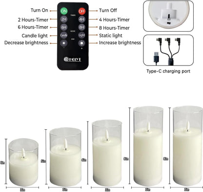 LEDHOLYT Rechargeable Flameless Glass Pillar Candles–Gifts for Women,–Set of 3, Realistic Flickering LED Flame,Remote & Timer, Ideal for Living Room, Bedroom & Halloween Festival Home Party Decor