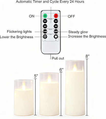 Homemory Gray Flickering Flameless Candles, Battery Operated Acrylic LED Pillar Candles with Remote Control and Timer, Halloween Decor, Set of 5
