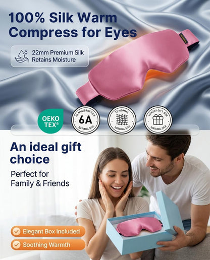 Heated Eye Mask for Dry Eyes, USB Powered Silk Warm Eye Compress & Eye Heating Pad, Washable Dry Eye Mask with 3 Heat & 4 Timer Settings for Blepharitis Stye Migraine Sinus MGD Puffiness（Blue）
