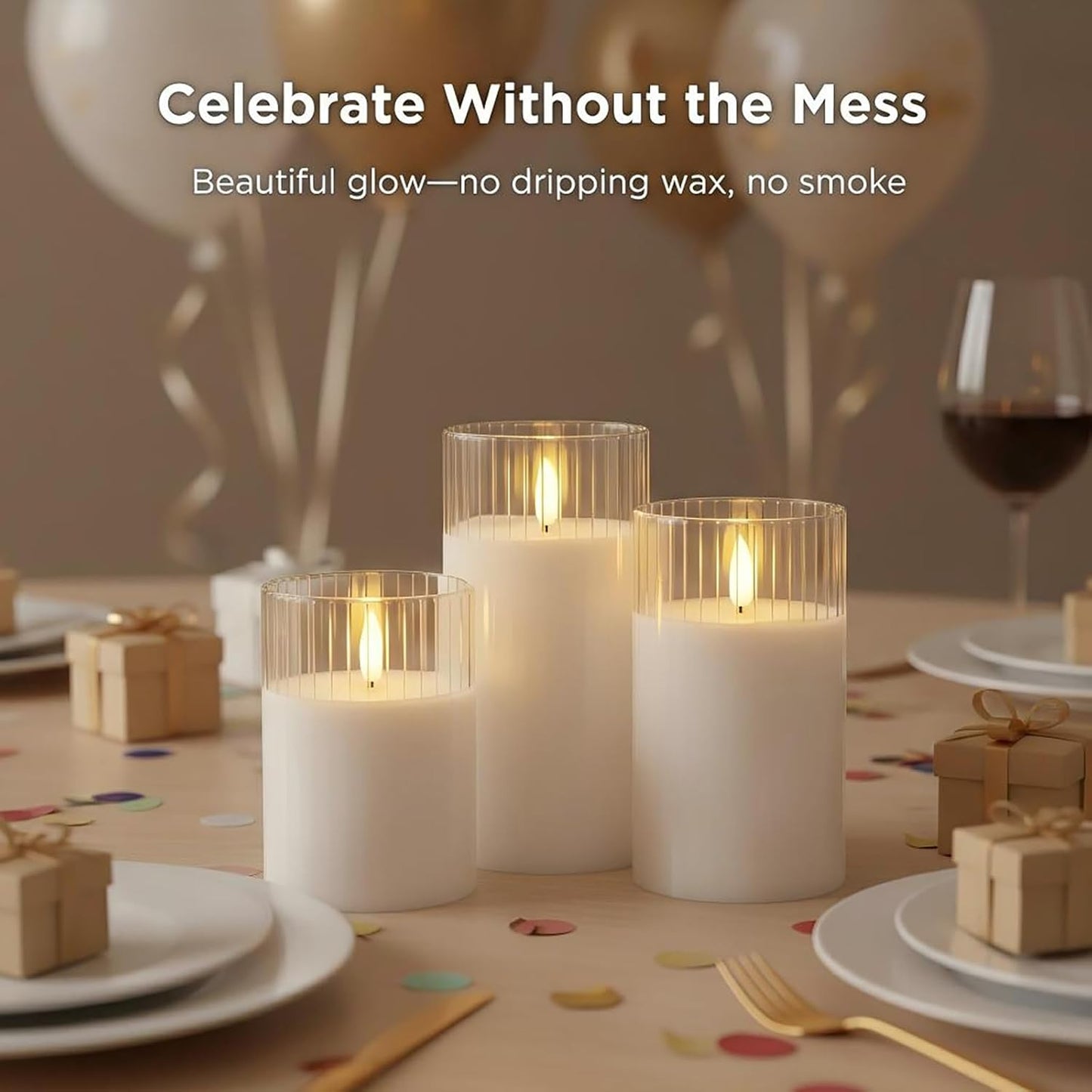 ANGELLOONG Flickering Flameless Candles, Realistic Battery Operated Candles with Remote and Timer, Set of 3 LED Candles for Fall Room Home Wedding Decor Centerpieces Table Party Christmas Decorations
