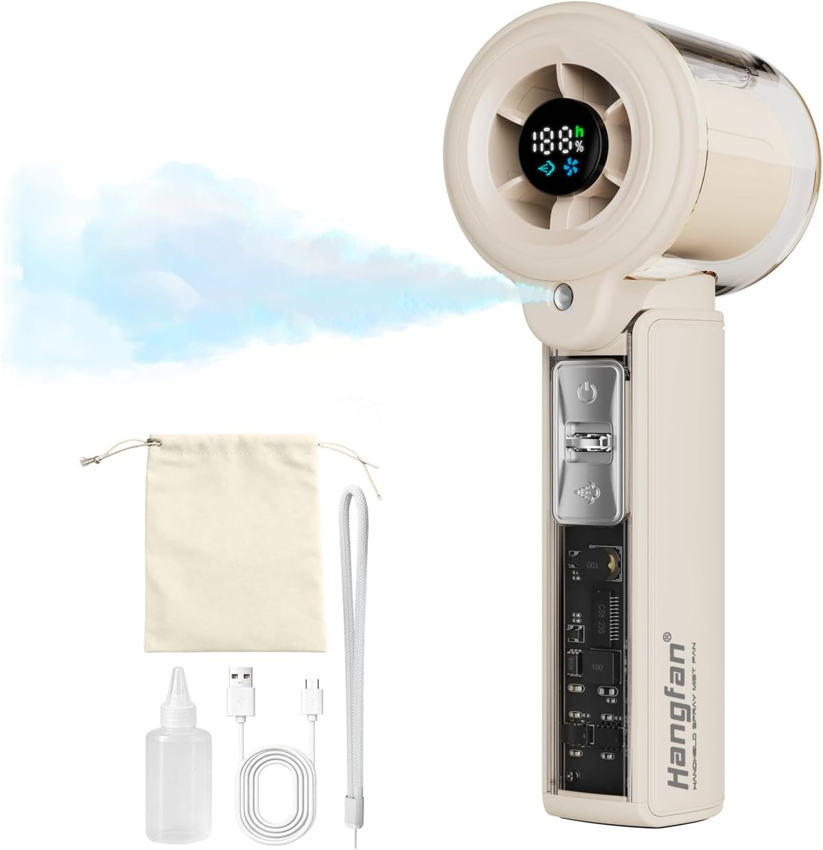 Handheld Misting Fan,20000 RPM,100 Speeds,Nano Mist,LED Display