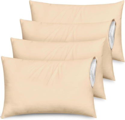 Ultra Soft Pillow Protectors with Zipper Standard Size - Set of 8 Breathable Pillow Covers - 100% Protection Against Stains, Dust & Dirt - Machine Washable (White)