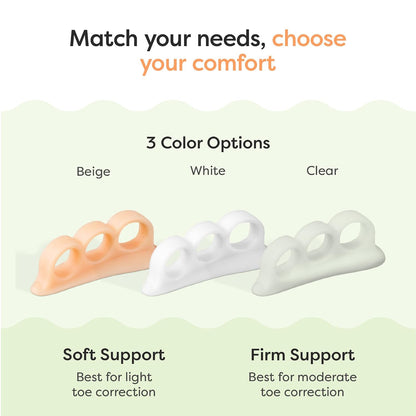 ZenToes Hammer Toe Corrector for Women & Men | Triple Loop Gel Toe Spacers & Separators | Realign Bent, Crooked, Curled, Claw, Hammertoes | Firm Support for Straightening | 4 Pack, Clear