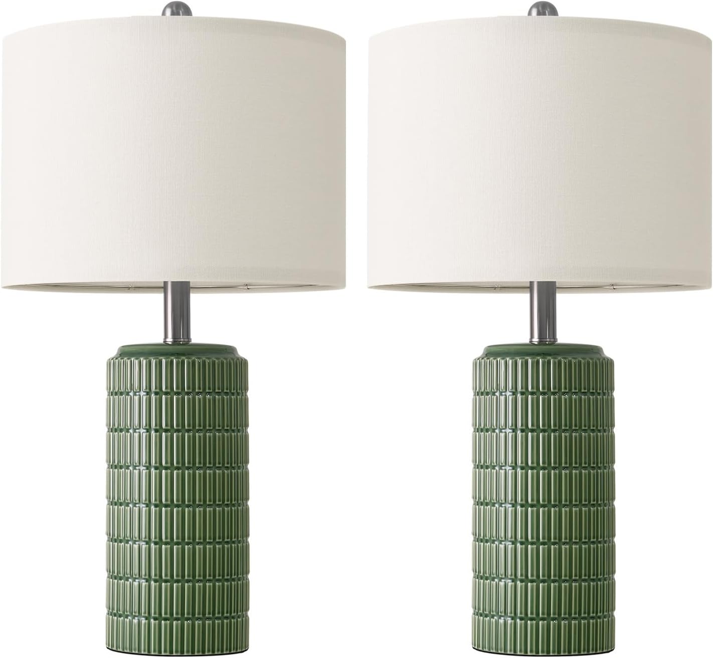 PoKat 20.75" Small Modern Ceramic Table Lamps Set of 2 for Bedroom, White Bedside Lamps for Night Stands, Farmhouse Desk Home Decor Gift Nightstand Table Lamps for Living Room End Table Beige