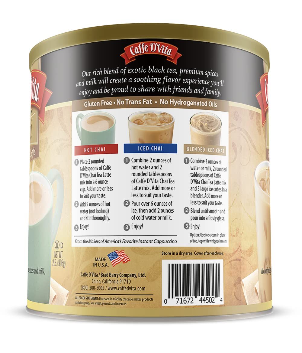 Caffe D'Vita Spiced Chai Latte Mix - Chai Tea Latte Powder Mix - 1 Lb Can
