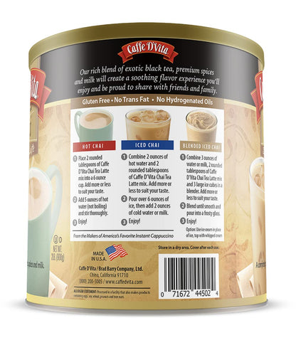 Caffe D'Vita Spiced Chai Latte Mix - Chai Tea Latte Powder Mix - 1 Lb Can
