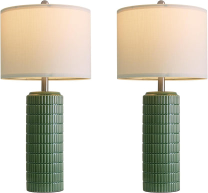 PoKat 23" Modern Ceramic Table Lamp Set of 2 for Living Room White Desk Lamps for Bedroom Farmhouse Bedside Nightstand Lamp House Warming Gifts New Home Decor End Table Lamps Gifts for Women Mom Beige