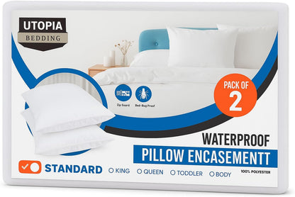 Set of 4 Pillow Protectors with Zipper Standard Size, Bed Bug and Dust Mite Proof Pillow Covers, Ultra Soft Pillow Encasements, Moisture Wicking and Waterproof Pillow Cases by Utopia Bedding (White)