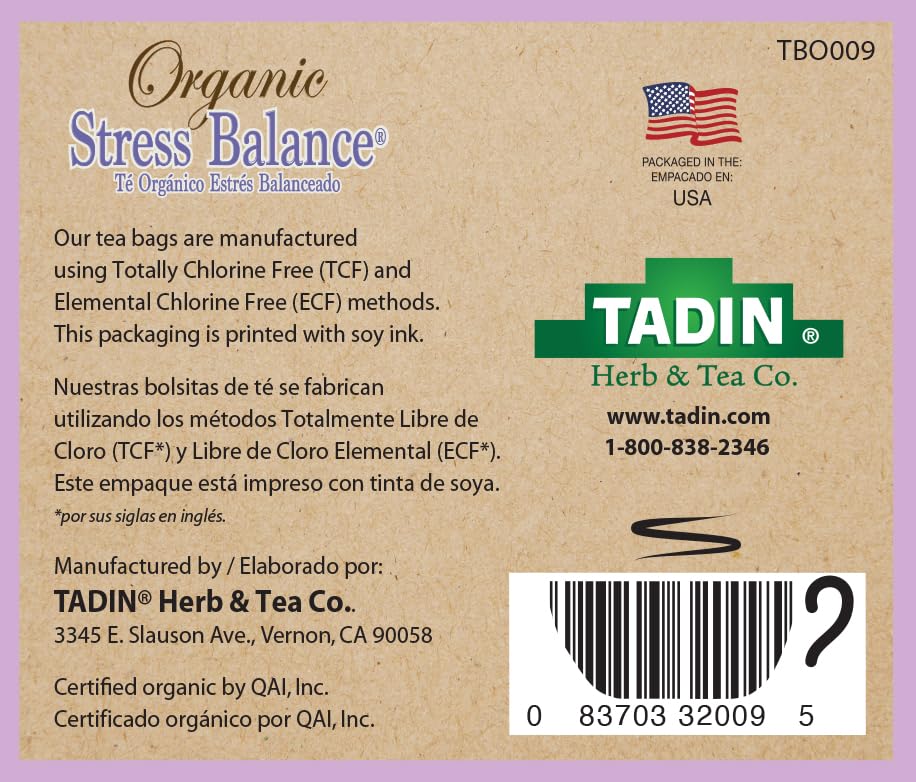 Tadin Organic Chamomile Lavender Tea, Caffeine Free Herbal Tea to Promote Serenity, 20 Tea Bags Per Box, Pack of 6