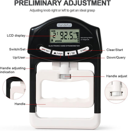 Handeful Grip Strength Tester, Hand Grip Dynamometer, Electronic Handgrip Testing for Sports Home School Use