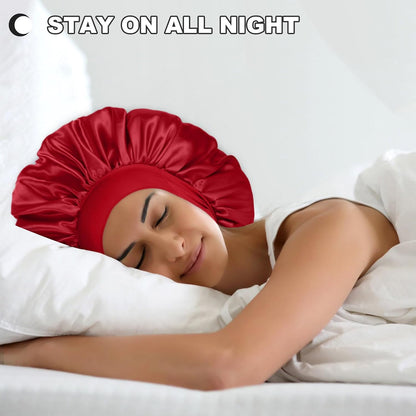 Extra Large Satin Bonnet Hair Cap for Women Men | 17inches, Jumbo Silk Sleep Cap, Wide Elastic Band for Braids Curly Hair Locs, Black