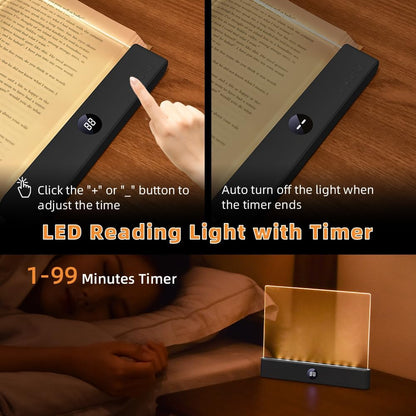 Book Light, Rechargeable Clear LED Flat Reading Light with 3 Colors & Timer, Dimmable Panel Plate Lamp Book Full Page Light for Reading in Bed at Night, Funny Gifts for Readers Kids Women Men (White)
