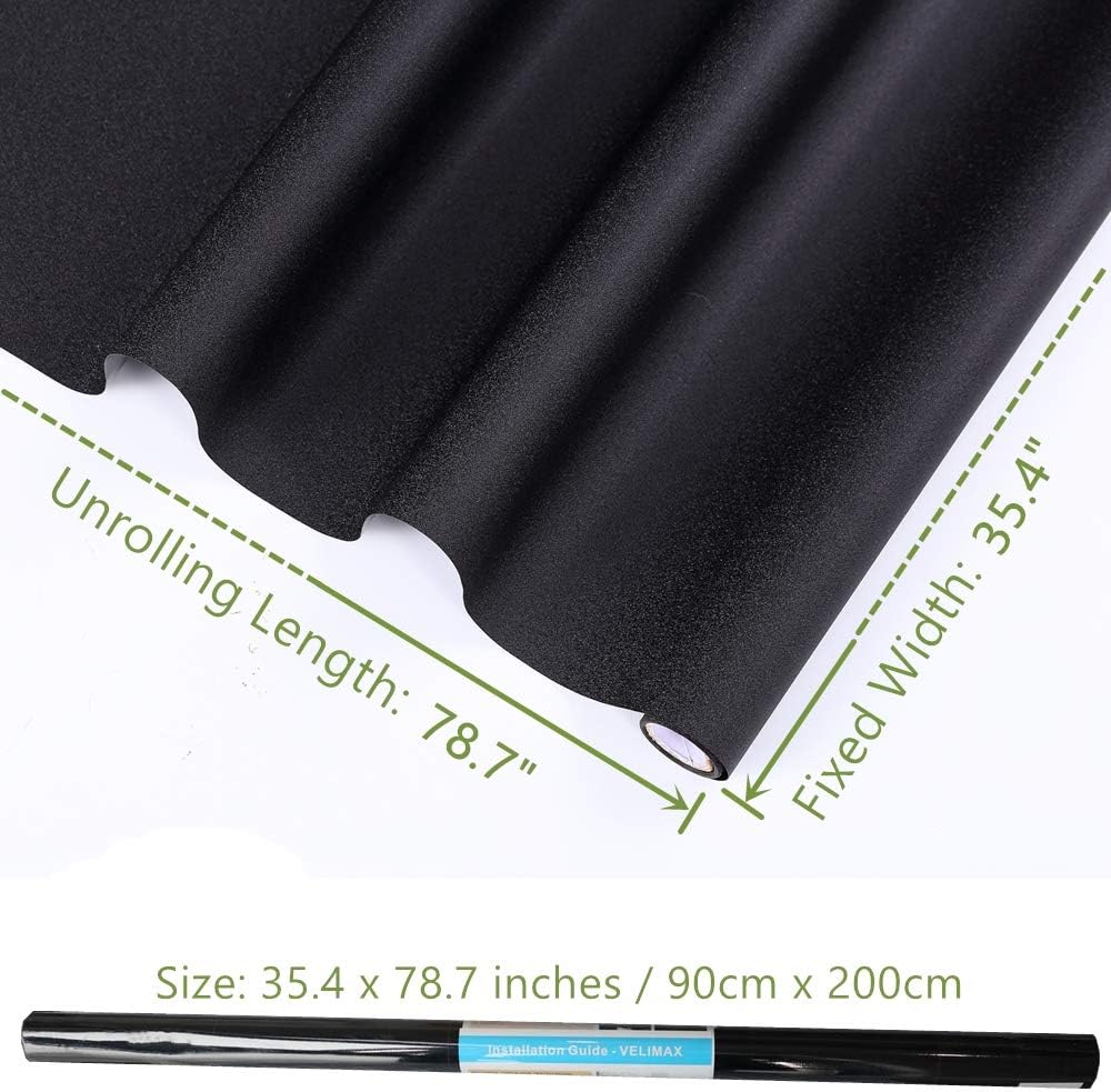 VELIMAX Static Cling Total Blackout Window Film Privacy Room Darkening Window Tint Black Window Cover 100% Light Blocking No Glue (17.7 x 78.7 inches)