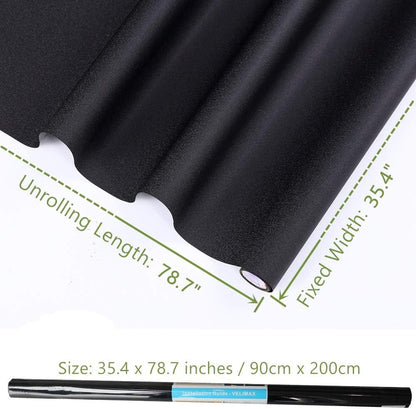 VELIMAX Static Cling Total Blackout Window Film Privacy Room Darkening Window Tint Black Window Cover 100% Light Blocking No Glue (17.7 x 78.7 inches)