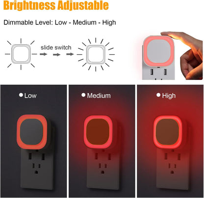 YUNLEX 2 Pack Amber Night Light, Dusk to Dawn Sensor, Warm Glare-Free Reflected Glow, 3-Level Dimmer, Auto On/Off, Plug-in LED Nightlight for Bedroom, Kids, Bathroom, Sleep, Baby Nursery, Toddler