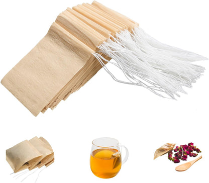 Eketirry 100pcs Tea Filter Bags for Loose Tea, Empty Tea Bags, Natural Wood Pulp Paper Material, Disposable Unbleached Tea Filter Bags with Drawstring for Loose Tea (White, 3.15 x3.94 inch)