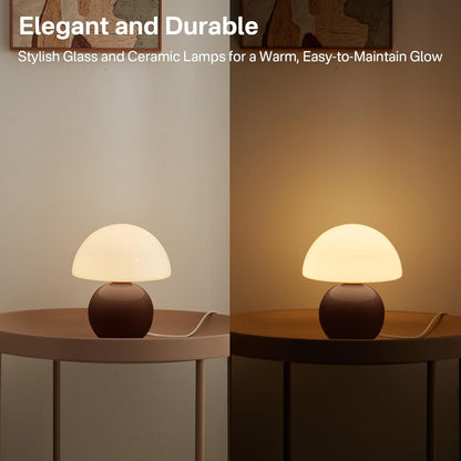 Dawnwake Mushroom Lamp Table Lamp for Bedroom,Desk Bedside Small Lamps for Living Room Night Stands,Mushroom Decor Cute Mini Modern Mid Century Lamps,Unique Aesthetic Home Living Room Decor(White)