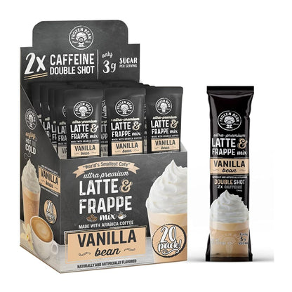 The Frozen Bean Vanilla Bean Frappe & Latte Instant Mix (10 Sticks), Made with Arabica Coffee, Double Shot Caffeine, Low Sugar & Premium Ingredients, Hot, Iced, or Blended Drinks