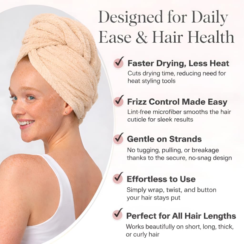 Luxury Microfiber Hair Towel Wrap for Women - Quick Dry, Super Absorbent Hair Turban, Soft & Lightweight Anti-Frizz Towel for Long, Thick & Curly Hair (Sage Green, 48" × 24")