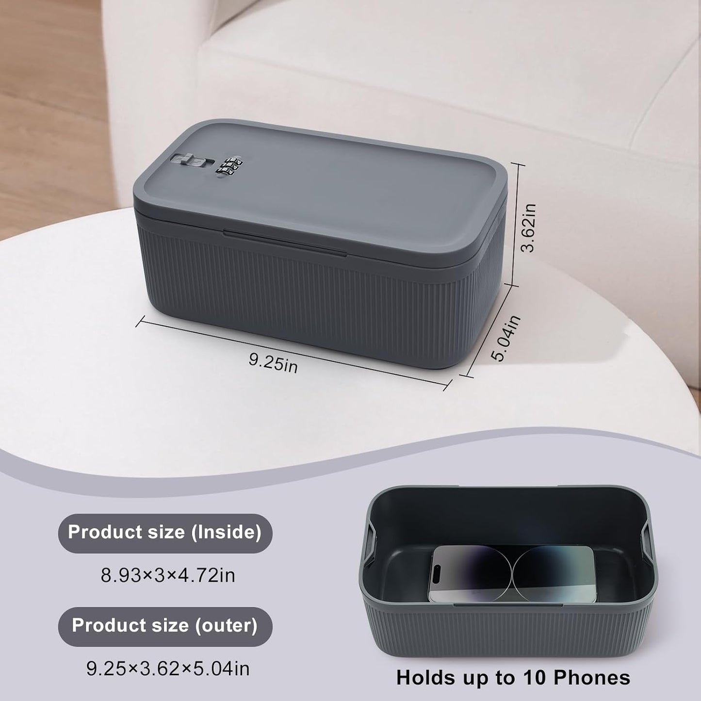 Lockable Storage Box, Small Lock Box with Combination Code for Phone/Medicine Safe/Food Home/Refrigerator/Office/Personal Items/Travel/Gift,9.25 x 5.04 x 3.62’’