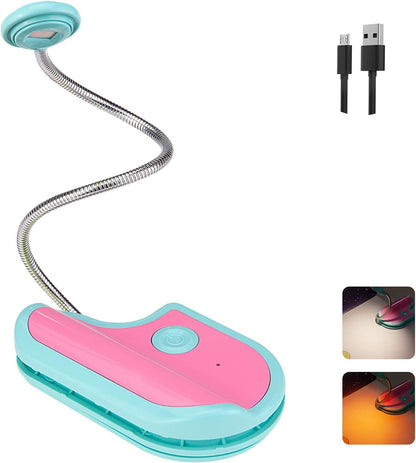BIGMONAT Rechargeable Reading Light for Kids,Small Amber Book Light,Multi Colors Portable LED Reading Lamp with 361° Rotary Light Neck,Wireless Clip Reading Light for Books (White)