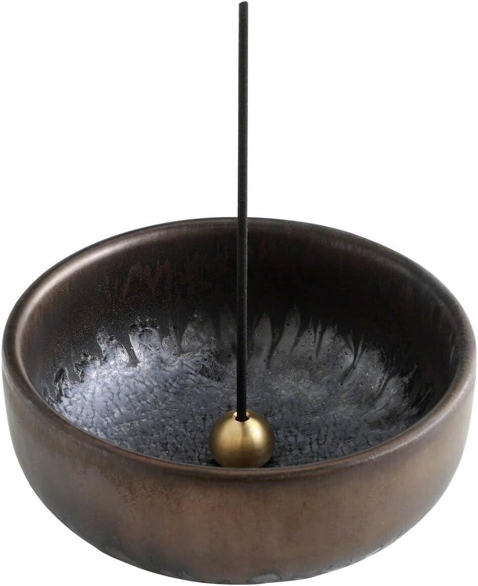 Asayu Japan Zen Incense Holder, 3.9in (100mm) Ceramic Incense Bowl