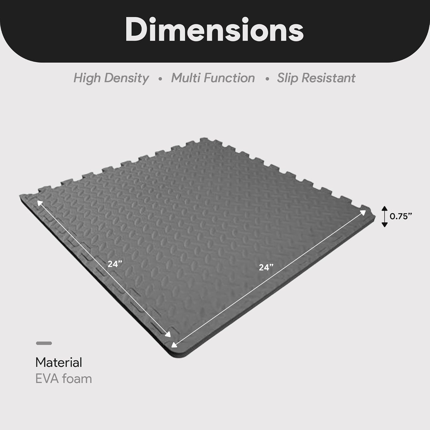 BalanceFrom Puzzle Exercise Mat 1/2" Thick, EVA Interlocking Foam Floor | Tiles for Home Gym, Mat for Home Workout Equipment, Floor Padding for Kids, Black, 24 in x 24 in x 1/2 in, 144 Sq Ft-36 Tiles