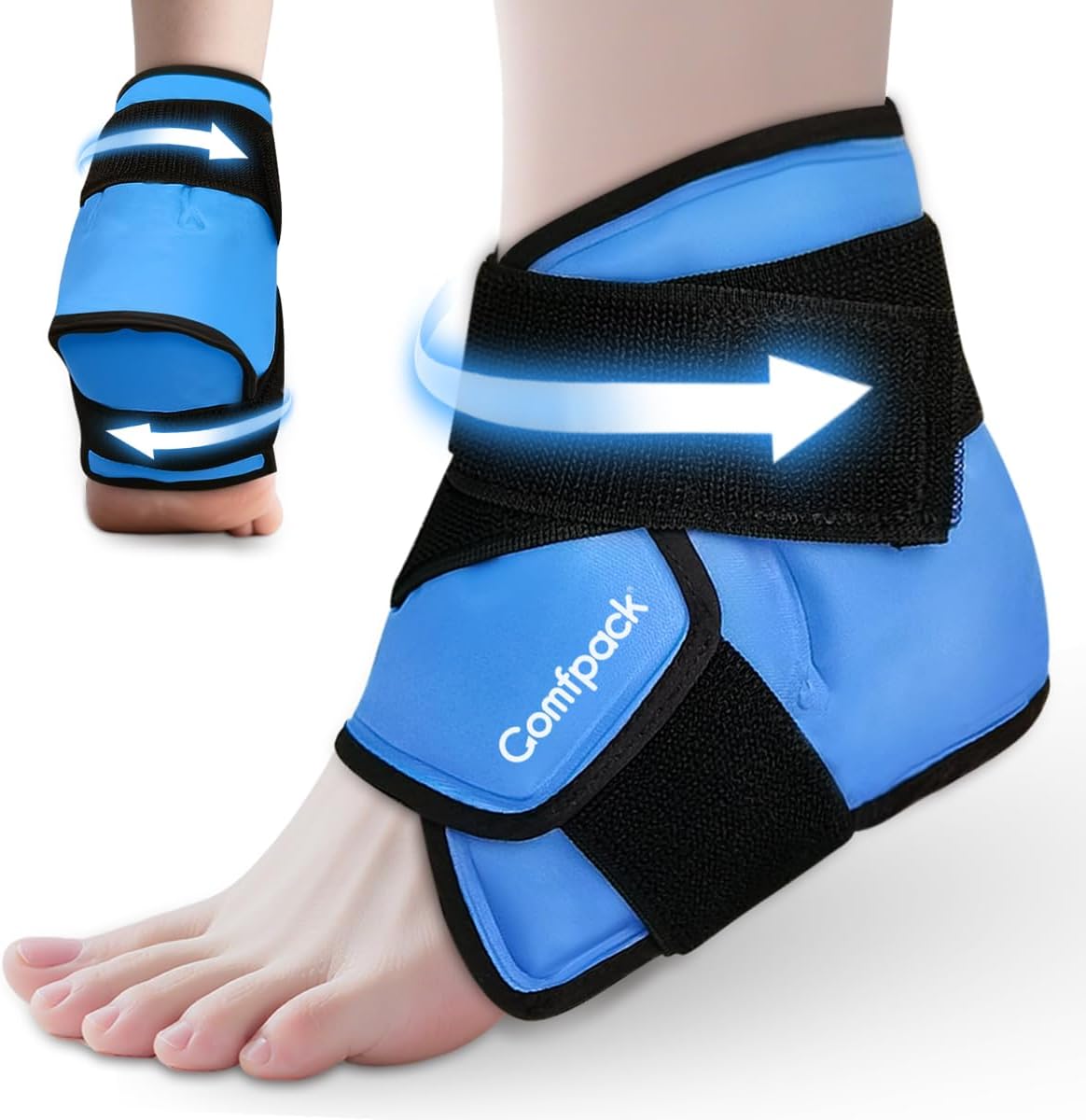 Comfpack Ankle Ice Pack Wrap for Swelling, FSA Eligible, Heel Ice Pack for Pain Relief, Hot Cold Therapy Cold Pack for Plantar Fasciitis, Achilles Tendonitis, Ankle Sprain, Foot Pain, Black