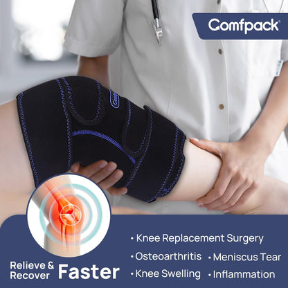 Comfpack Compression Knee Ice Pack Wrap for Sports Injuries, Large Knee Brace with Ice Pack for Swelling and Recovery Support, Sprains, Meniscus Tear, Osteoarthritis, ACL