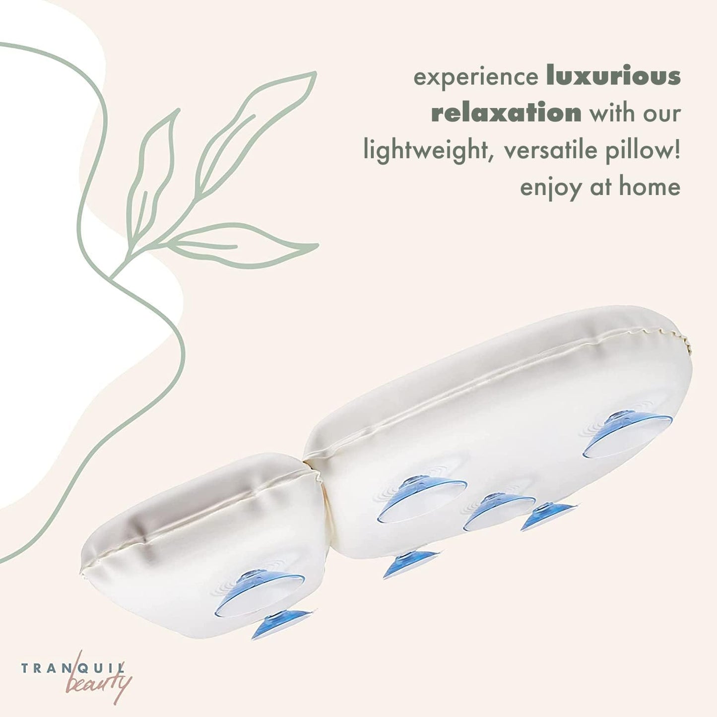 TranquilBeauty Bath Pillow, White, PVC, Pain Relief, 7 Suction Cups - Ergonomic Head & Back Support, Luxury Spa Experience, Waterproof Design, Ideal for Elderly & Children