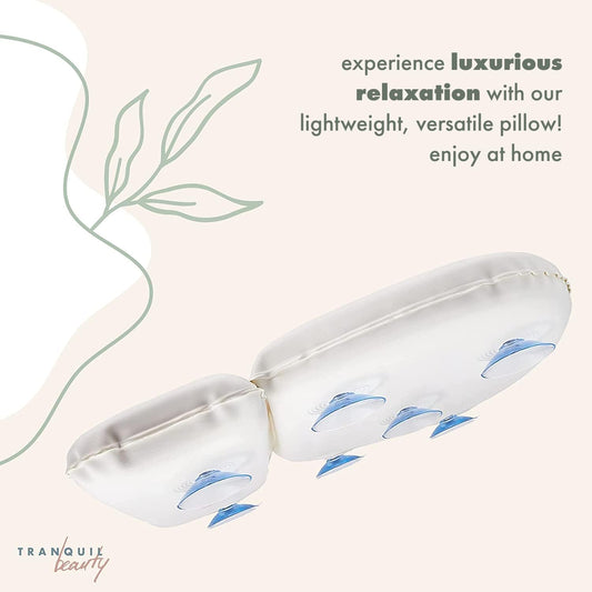 TranquilBeauty Bath Pillow, White, PVC, Pain Relief, 7 Suction Cups - Ergonomic Head & Back Support, Luxury Spa Experience, Waterproof Design, Ideal for Elderly & Children