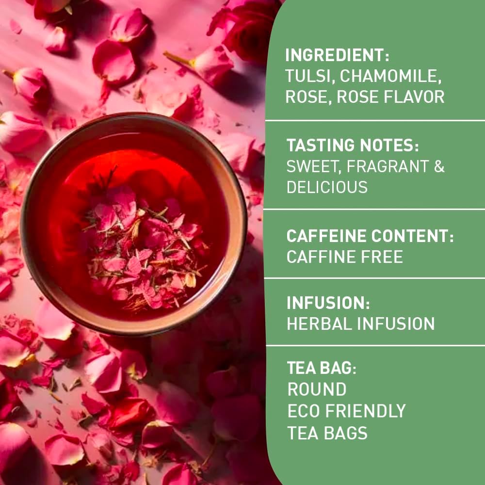 HANDPICK, Rose Buds Herbal Tea Bags - 50 Count | Caffeine Free Rose Tea with Chamomile & Tulsi | Floral & Smooth | Round Eco-conscious Tea Bags