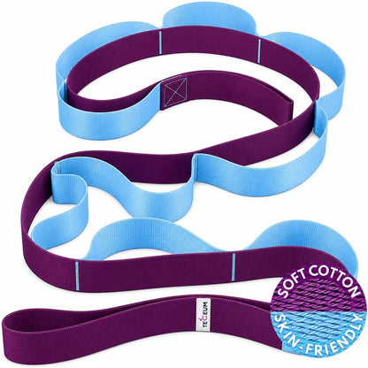 TECEUM Stretching Strap with 10 Loops for Physical Therapy & Rehab | Non-Elastic Yoga Stretch Band for Hamstring, Leg, Hip & Knee Rehab, Pilates, Flexibility & Mobility Exercises for Men & Women