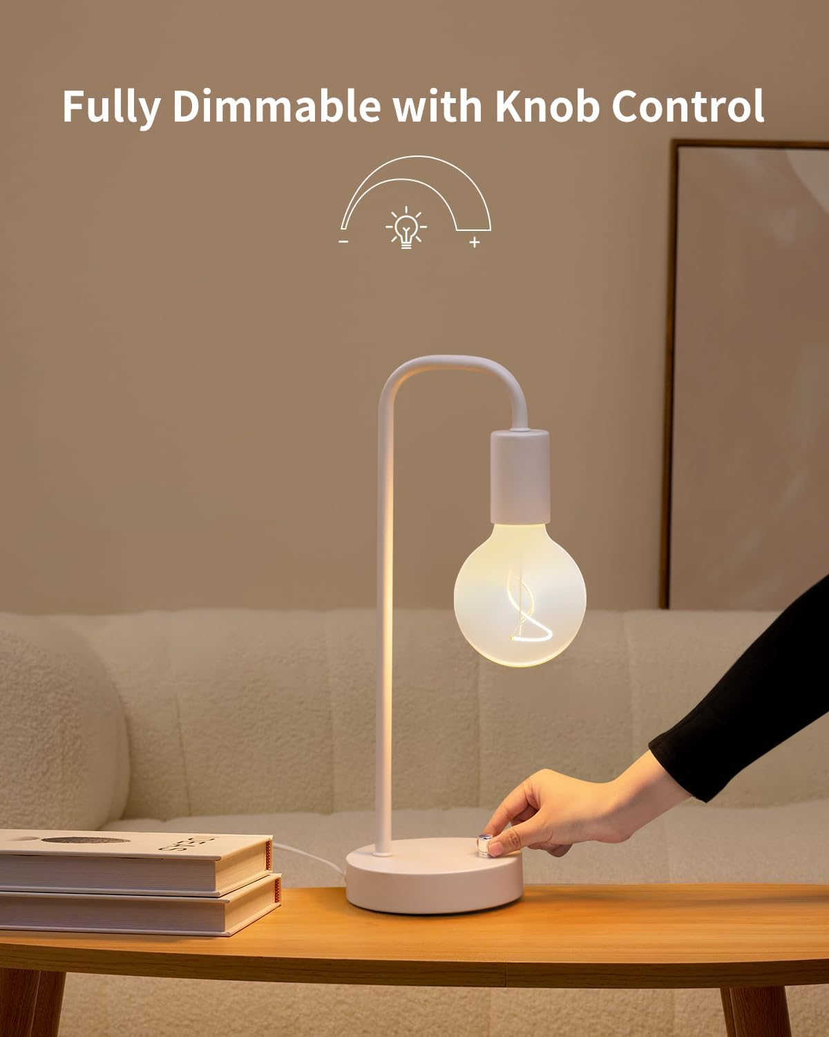 ONEWISH Industrial Table Lamp for Bedroom, Fully Dimmable Modern Bedside Lamps with 2700K Warm Light Bulb for Kids Reading, Minimalist Nightstand Lamps for Living Room, Office (Bulb Included)