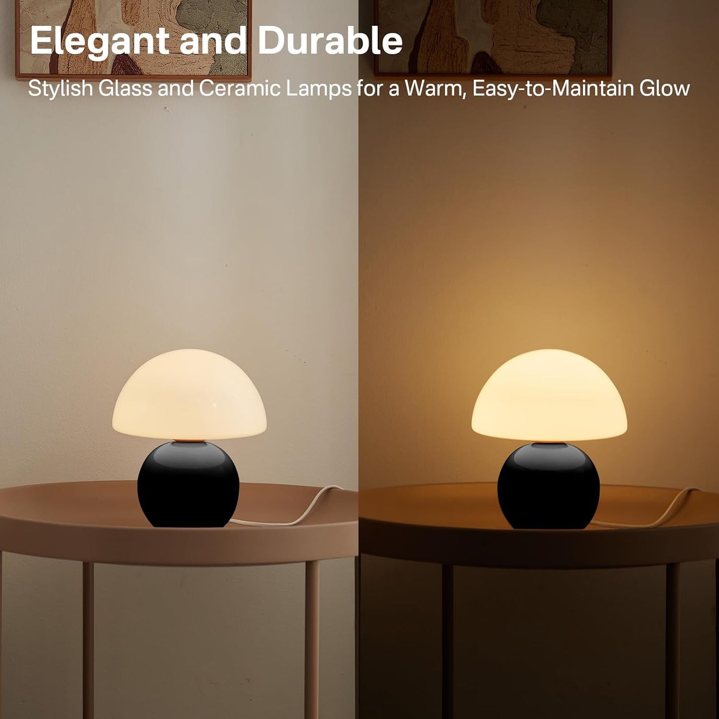 Dawnwake Mushroom Lamp Table Lamp for Bedroom,Desk Bedside Small Lamps for Living Room Night Stands,Mushroom Decor Cute Mini Modern Mid Century Lamps,Unique Aesthetic Home Living Room Decor(White)