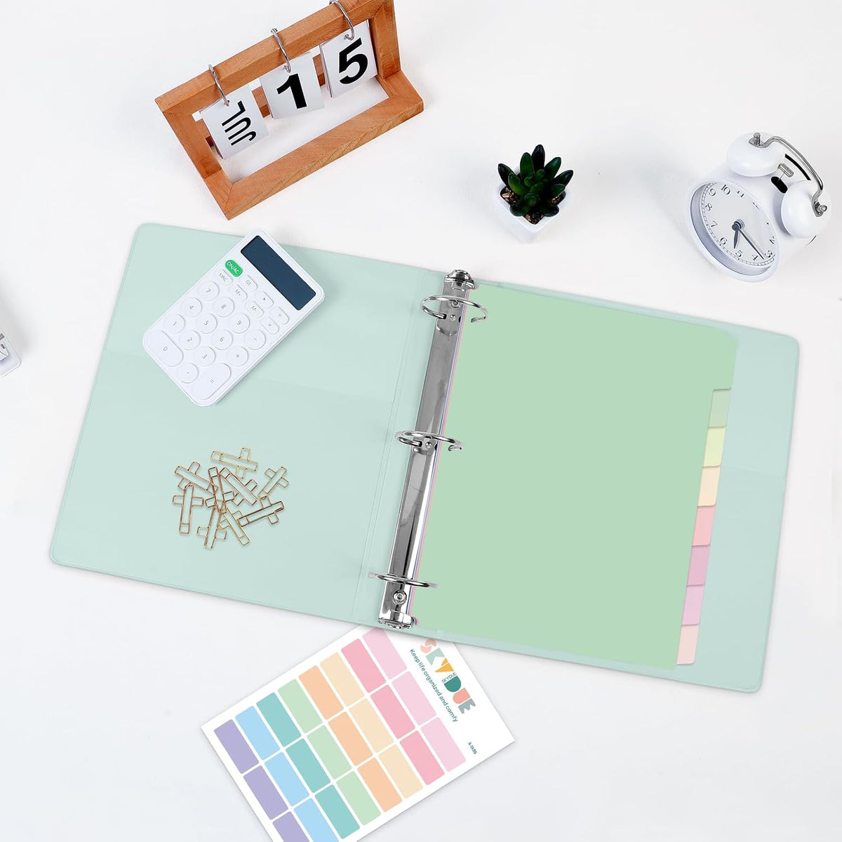 SKYDUE 1 Inch 3 Ring Binder with 8 Tab Dividers & 24 Labels, Pastel Binder Organizer for Letter Size Paper, Aesthetic School Binder for Notes, Documents, Office & Home Organization, Purple