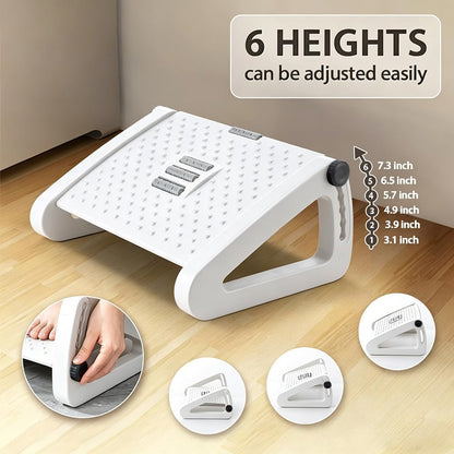CasaZenith Foot Rest, Six Heights Adjustable Foot Rest for Under Desk at Work, Ergonomic Foots Stool for Under Office Desks, Under Desk Footrest with Foot Massage Roller, Chair Footrest for Leg Rests
