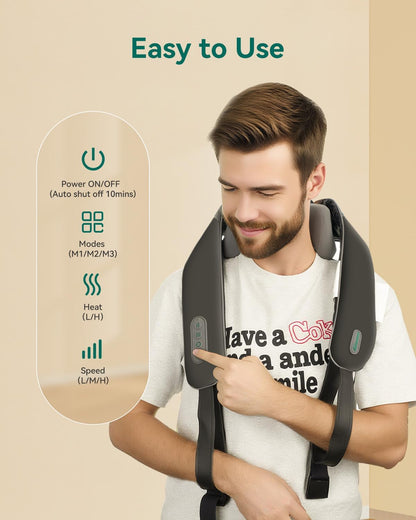 Snailax Cordless Neck Massager with Heat for Pain Relief Deep Tissue, 4D Kneading,Rechargeable Shiatsu Back Neck Massager for Neck, Shoulders Back，Gift for Father